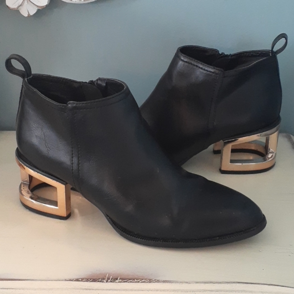 & Forever 21 Cutout Gold Metal Heel Booties